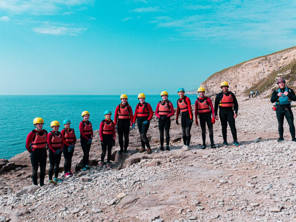 duke of Edinburgh students coasteering at the dancing ledge
