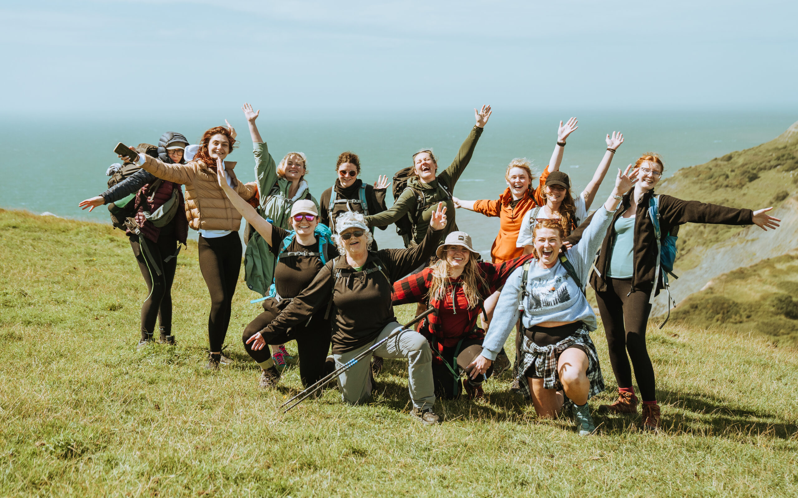girls at the top of mountain
